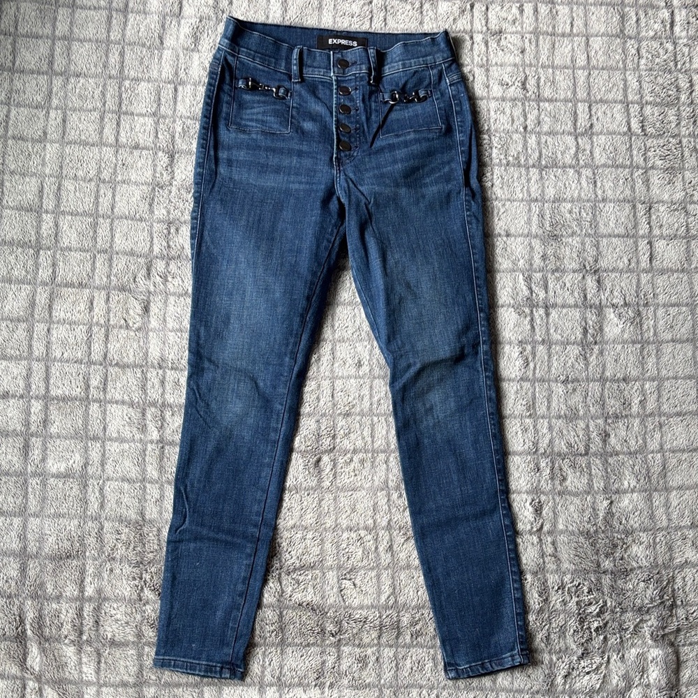 Express High Rise Dark Blue Jeans - Picture 4 of 5